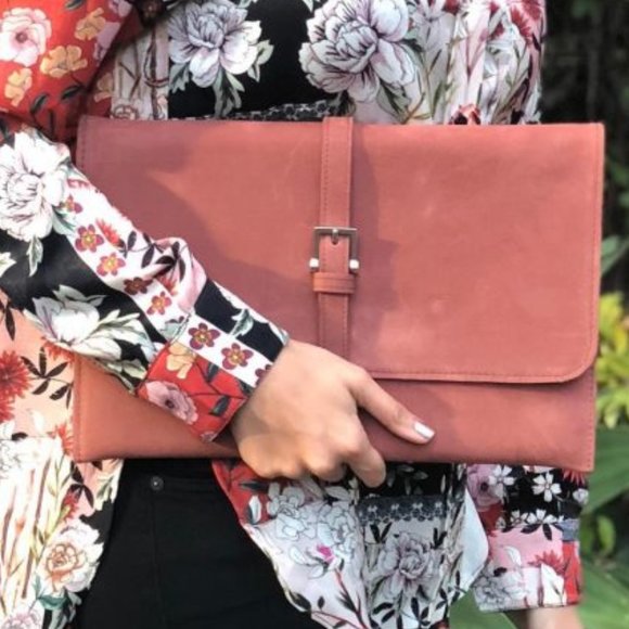 Luxury Leather Suede Blush Envelope Bag